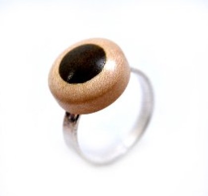 925 Sterling Silver Adjustable Opening Ring, Maple Wood and Vera Wood